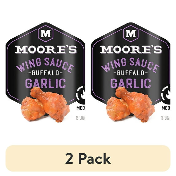 (2 pack) Moore's Buffalo Garlic Wing Sauce, Liquid, 16 fl oz Bottle