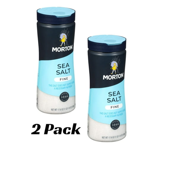 (2 pack) Morton Salt Fine Sea Salt  Fast Dissolving for Marinades, Soups and Dressings, 17.6 oz Canister