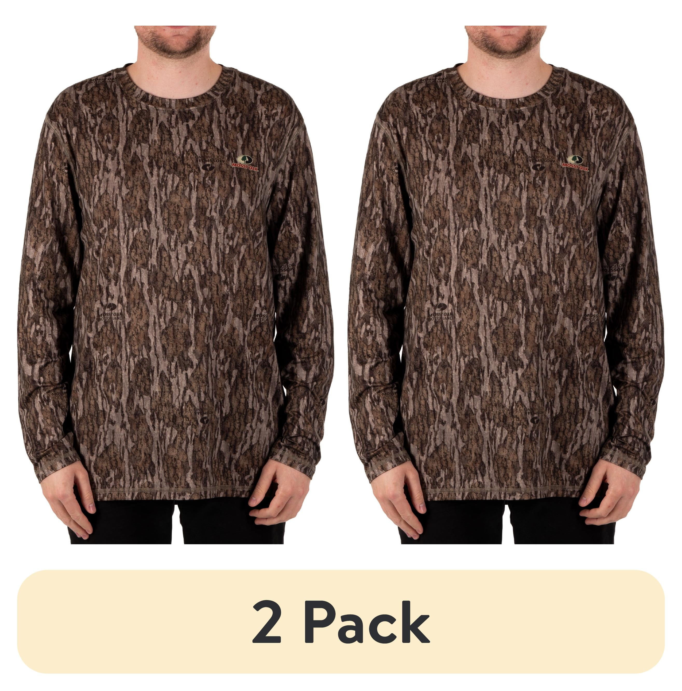 (2 pack) Mossy Oak Men's Long Sleeve Camouflage Hunting Performance Shirt, Mossy Oak Bottomland, L