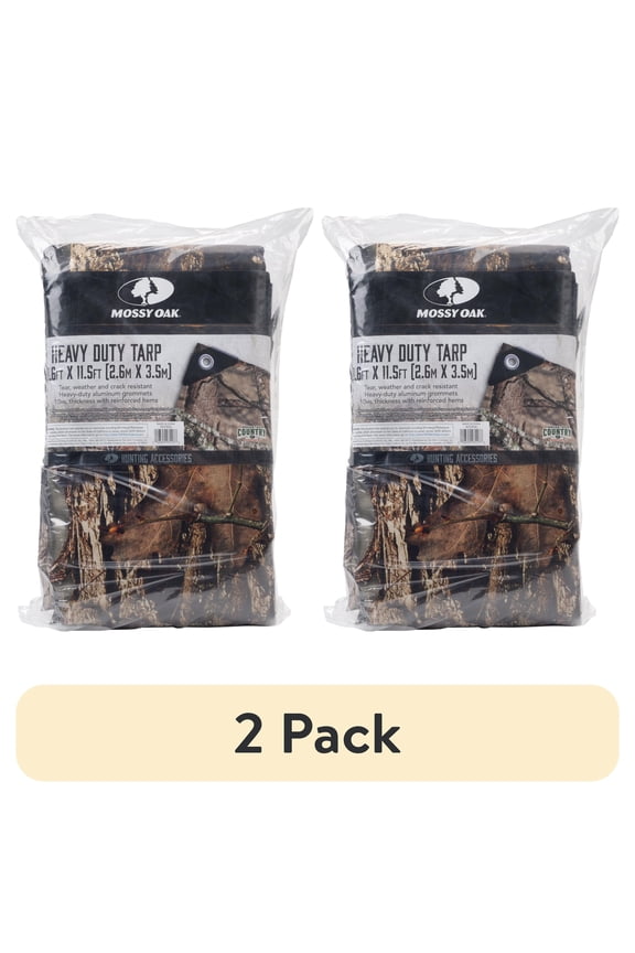 (2 pack) Mossy Oak Waterproof Hunting Camo Tarp, 8.6' L x 11.5' W, Mossy Oak Break Up Country Camo, PE Tarpaulin, 1.97 lb