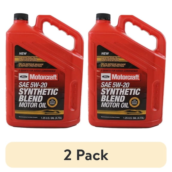 (2 pack) Motorcraft Synthetic Blend Motor Oil 5W-20, 5-Quart Jug, Sold By Each.