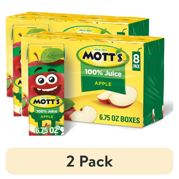 (2 pack) Mott's 100% Apple Juice, 6.75 fl oz, 8 Count Boxes