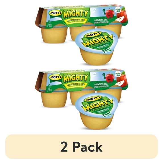 (2 pack) Mott's Mighty No Sugar Added Honeycrisp Applesauce, 3.9 oz, 6 Count Cups