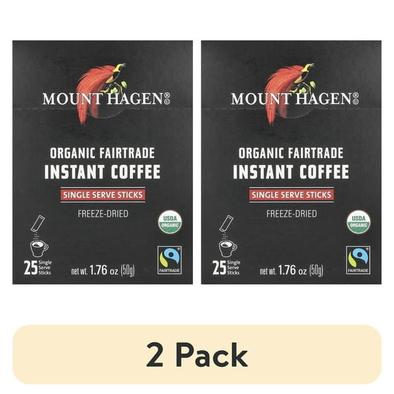 (2 pack) Mount Hagen Organic Fairtrade Instant Coffee, 25 Single Serve Sticks