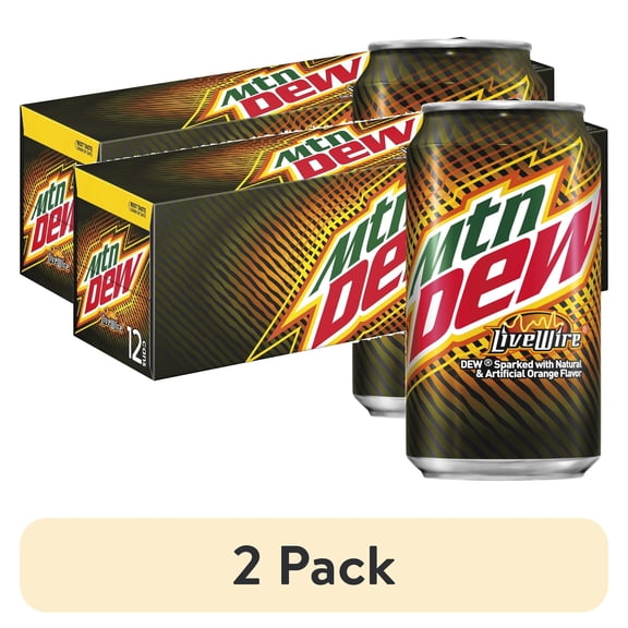 (2 pack) Mountain Dew Live Wire Orange Soda Pop, 12 fl oz, 12 Pack Cans