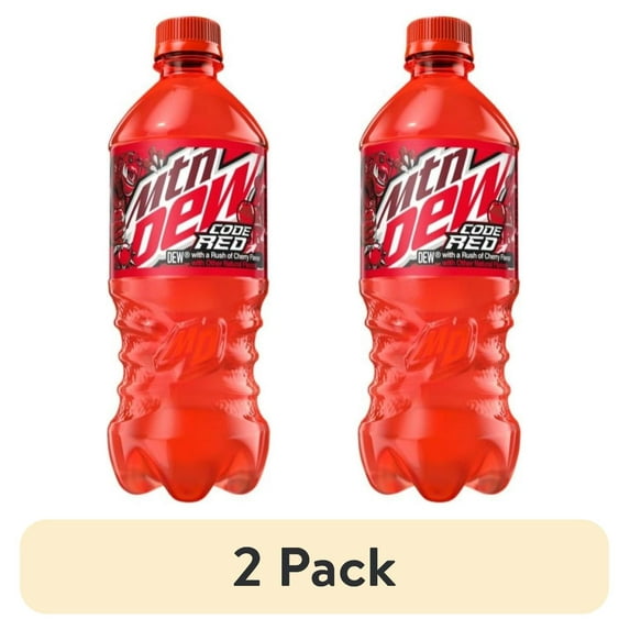 (2 pack) Mountain Dew MTN DEW Code Red Cherry Soda Beverage 20 oz., 1 Single Bottle