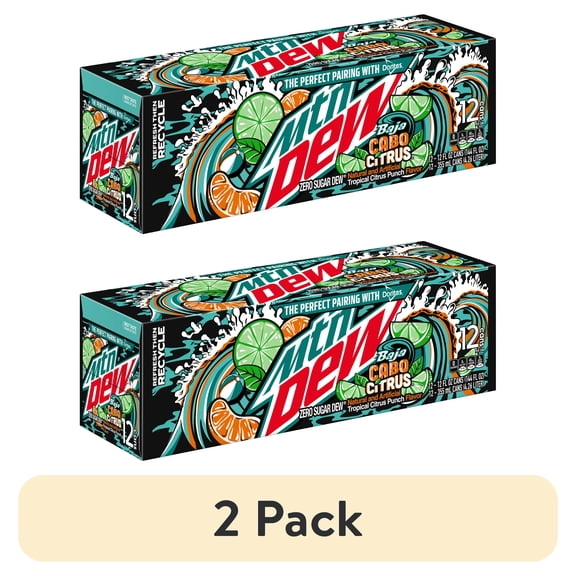 (2 pack) Mountain Dew Zero Sugar Baja Blast Soda Cabo Citrus, 12 fl oz 12 pack Cans