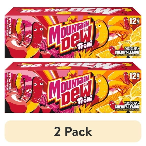(2 pack) Mountain Dew Zero Sugar Cherry Lemon flavored Trolli, 12.0 fl oz, 12 Cans