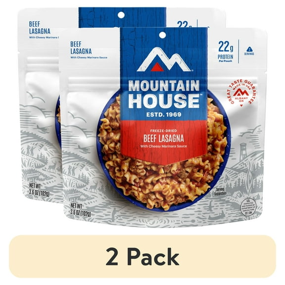 (2 pack) Mountain House Lasagna w/Meat Sauce, Freeze-Dried Camping & Backpacking Food, 2 Serving