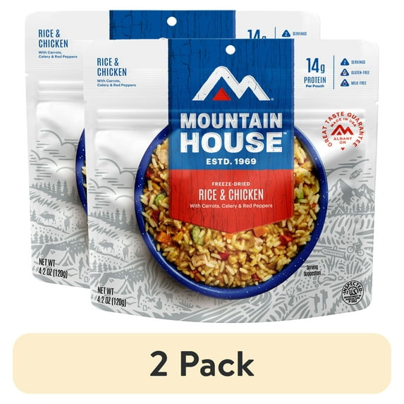 (2 pack) Mountain House Rice & Chicken, Gluten-Free, Freeze-Dried Food, 2 Servings