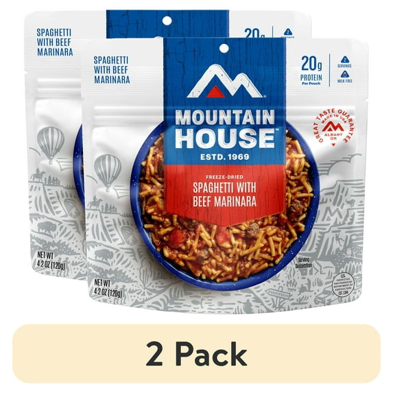 (2 pack) Mountain House Spaghetti w/Meat Sauce, Freeze-Dried Food, 2 Sevings