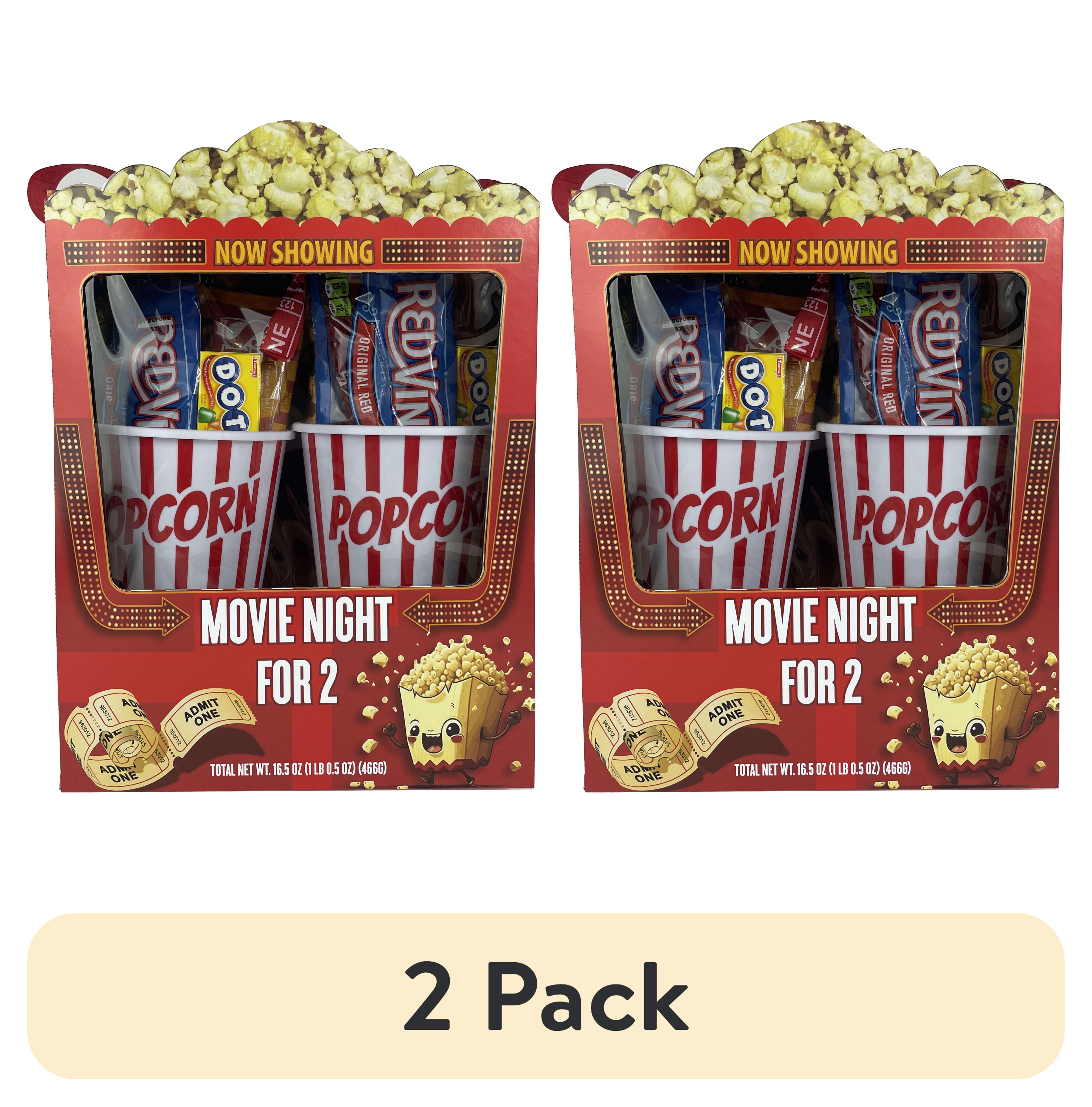 (2 pack) Movie Night for Two Microwave Popcorn and Candy Assortment Gift with Reusable Popcorn Containers