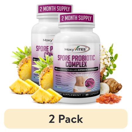 (2 pack) Spore Probiotic Complex | Digestive Enzymes | Prebiotics | 60 Ct | by MoxyVites