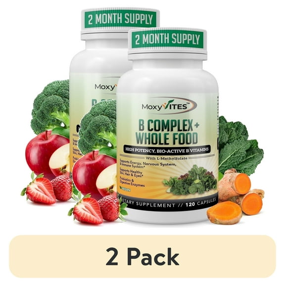 (2 pack) MoxyVites Vitamin B Complex + Methylfolate (L-5-MTHF) + Methyl B12 & B6 - Neurological Health, Cardiovascular Health - 120 Vegan Capsules