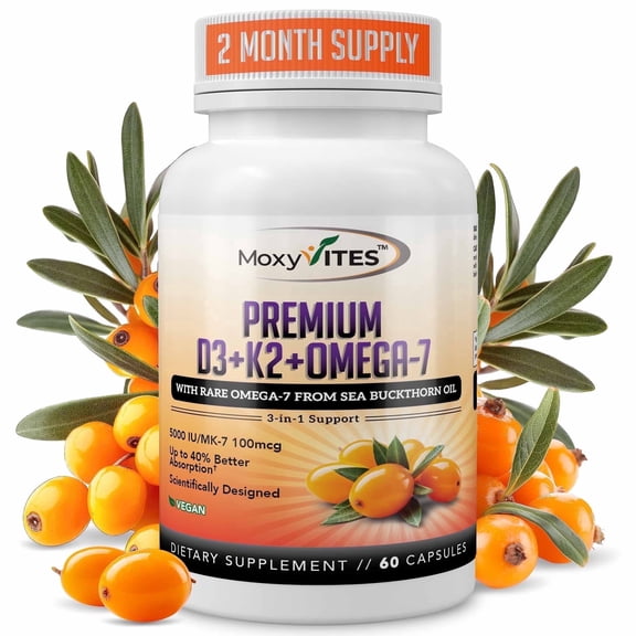 (2 pack) MoxyVites Vitamin D3 5000 IU + K2 MK7 Omega-7 + Organic Amla Fruit + Black Pepper Extract - Bone & Immune Support Complex - 60 Vegan Capsules