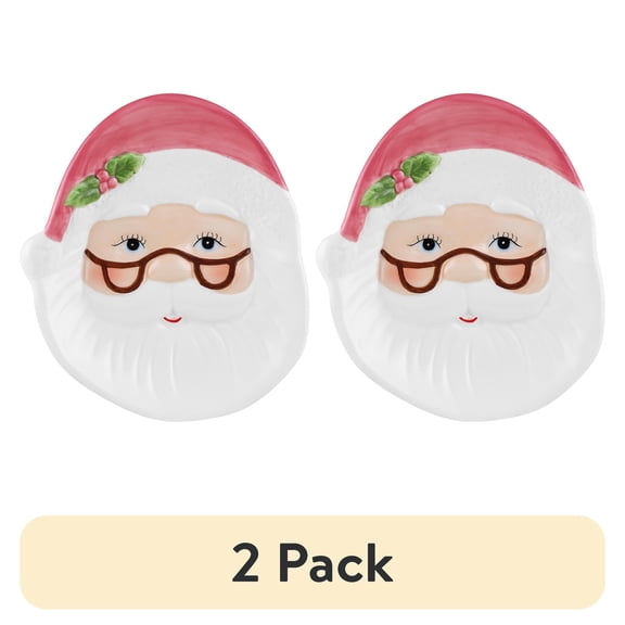 (2 pack) Mr. Christmas 6" Decorative Pink Ceramic Santa Shaped Trinket Tray Decoration