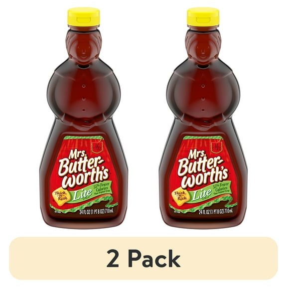 (2 pack) Mrs. Butterworth's Lite Thick and Rich Pancake Syrup, 24 fl oz Bottle