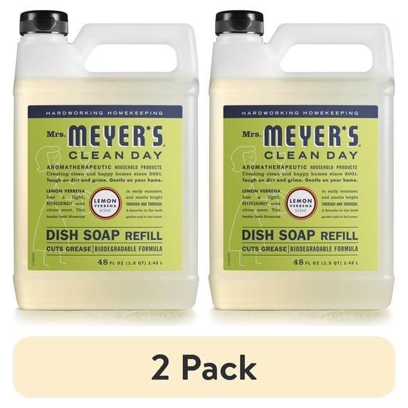 (2 pack) Mrs. Meyer's Clean Day Liquid Dish Soap Refill, Lemon Verbena Scent, 48 fl oz