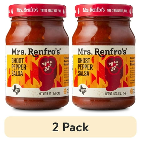 (2 pack) Mrs. Renfro's Ghost Pepper Salsa, Authentic Texas-Style, 16 oz Jar