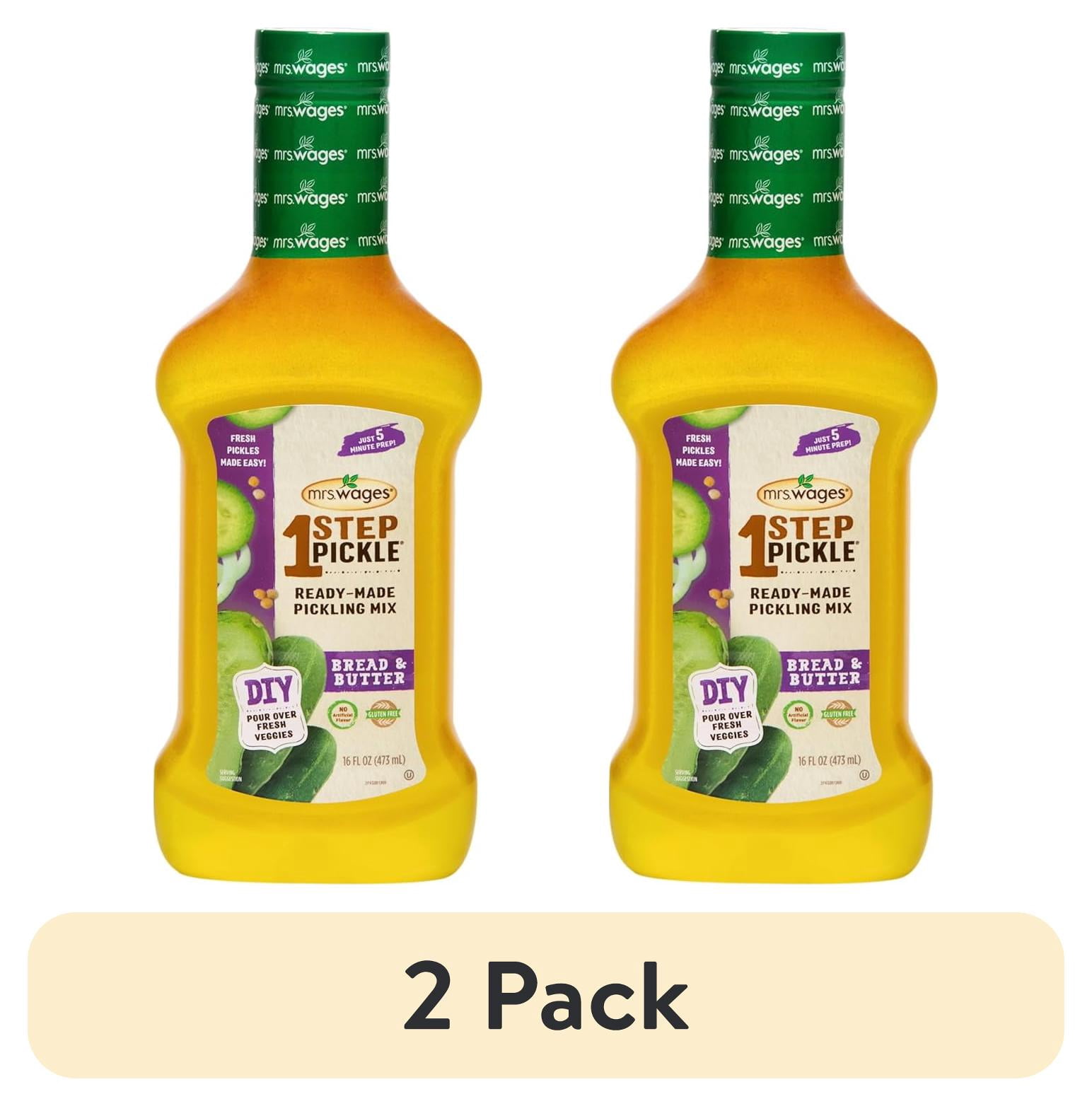 (2 pack) Mrs. Wages 1 Step Pickle Bread and Butter Mild Pickling Mix, DIY Fresh Pickles in 8 Hours, Gluten Free, Kosher, No Artificial Flavor,16 fl oz Bottle