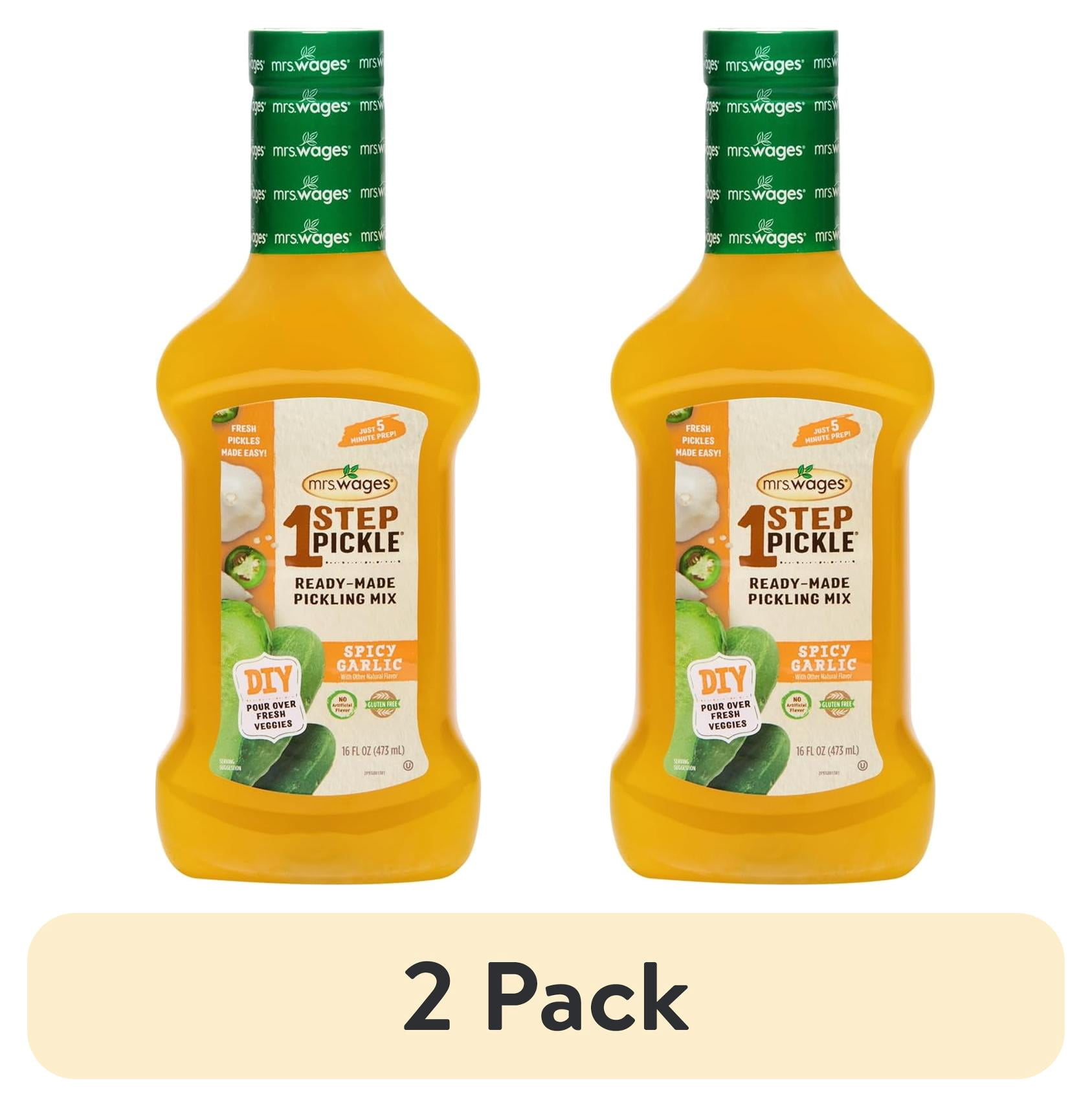 (2 pack) Mrs. Wages Spicy Garlic Pickle Mix, 1 Step DIY Fresh Pickles, Kosher, Gluten Free, 16 fl oz