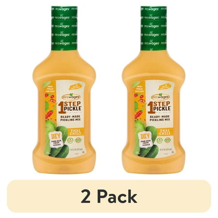 (2 pack) Mrs. Wages 1 Step Pickle Thai Hot Chili Pickling Mix, DIY Fresh Pickles in 8 Hours, Gluten Free, Kosher, No Artificial Flavor, 16 fl oz Bottle