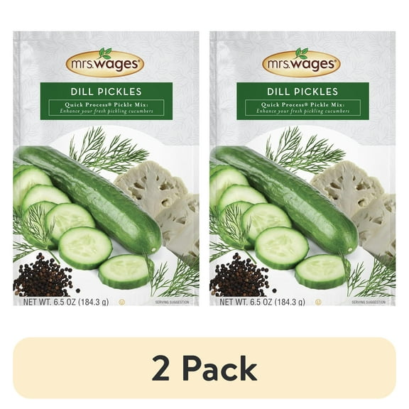 (2 pack) Mrs. Wages Dill Pickle Mix | Easy-To-Use | Simple Homemade Mild Dill Pickle Mix | Great Flavor | Easy to Freeze or Serve Fresh | 6.5 oz Packet