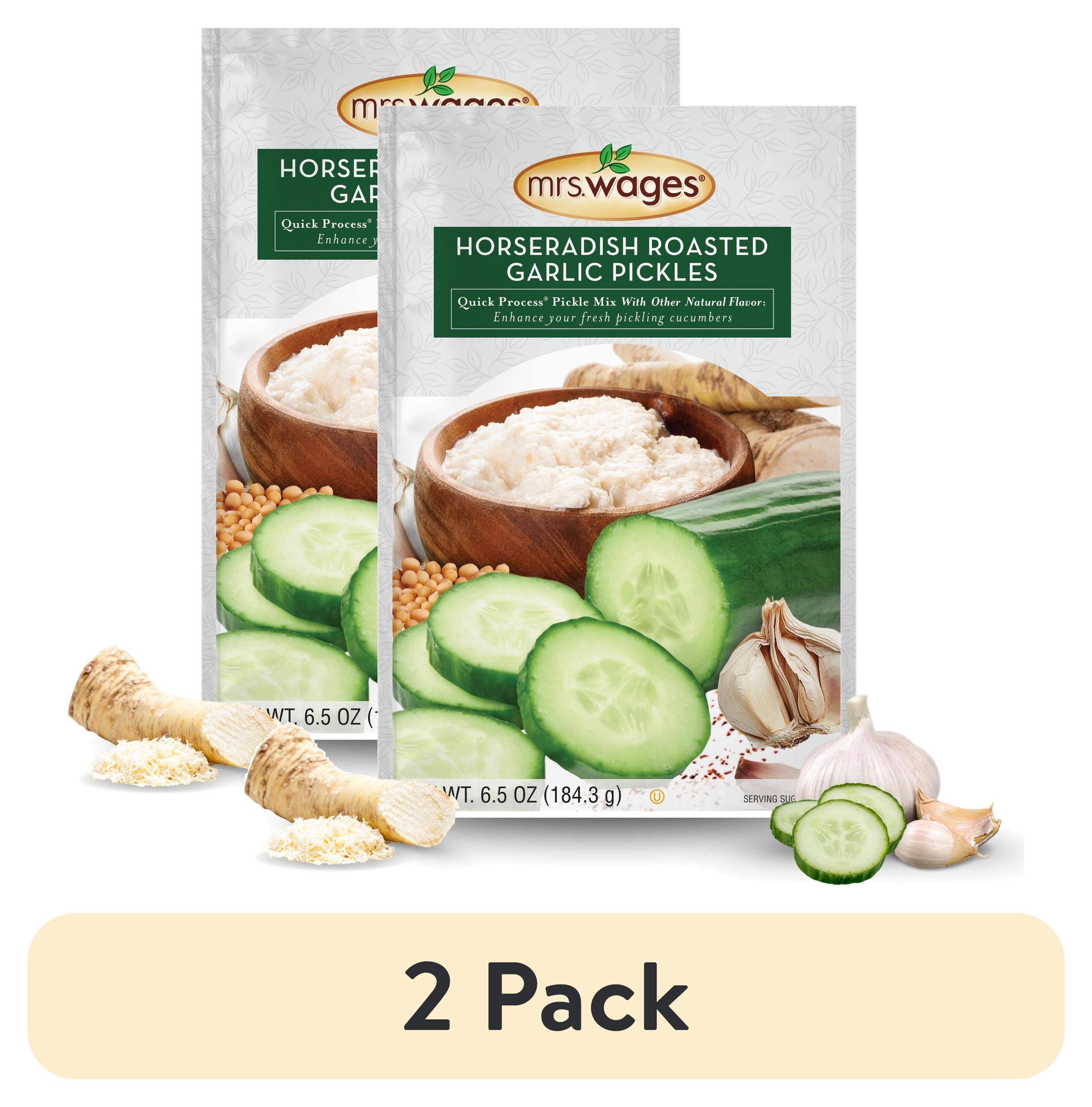 (2 pack) Mrs. Wages Horseradish Roasted Garlic Pickles Quick Process Mix | Simple-to-Use | Flavorful Spice | Easy Way to Make Pickles | 6.5 oz Packet