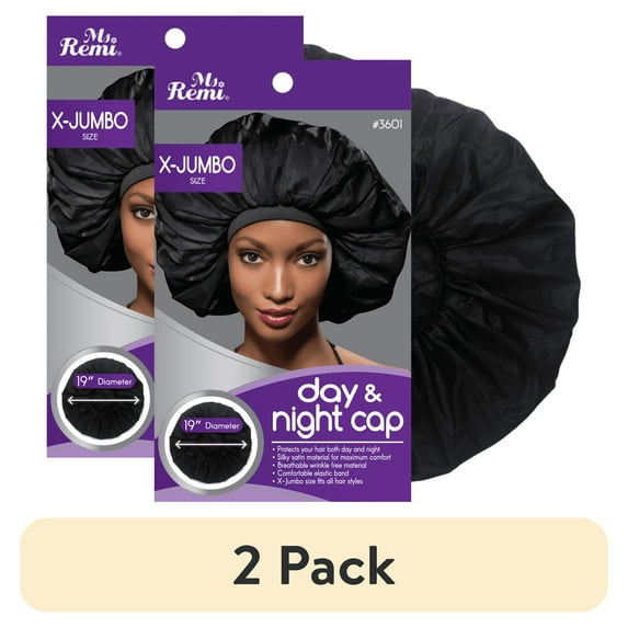 (2 pack) Ms. Remi Extra Jumbo Day & Night Cap, 1 Count Women's Hair Bonnet, Black