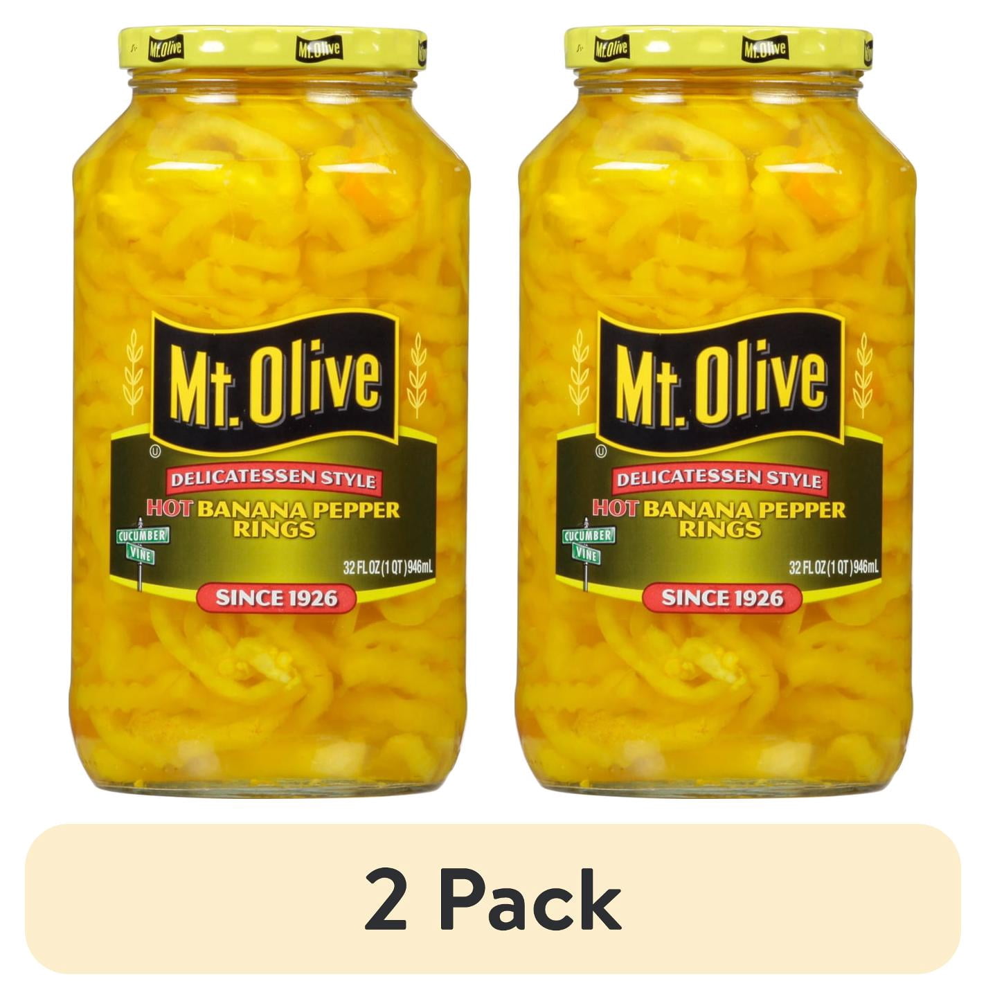 (2 pack) Mt Olive Delicatessen Style Hot Banana Pepper Rings, 32 fl oz jar