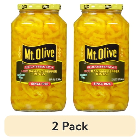 (2 pack) Mt Olive Delicatessen Style Hot Banana Pepper Rings, 32 fl oz jar