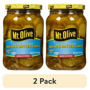 (2 pack) Mt. Olive No Sugar Added Bread & Butter Pickle Chips, 16 fl oz Jar