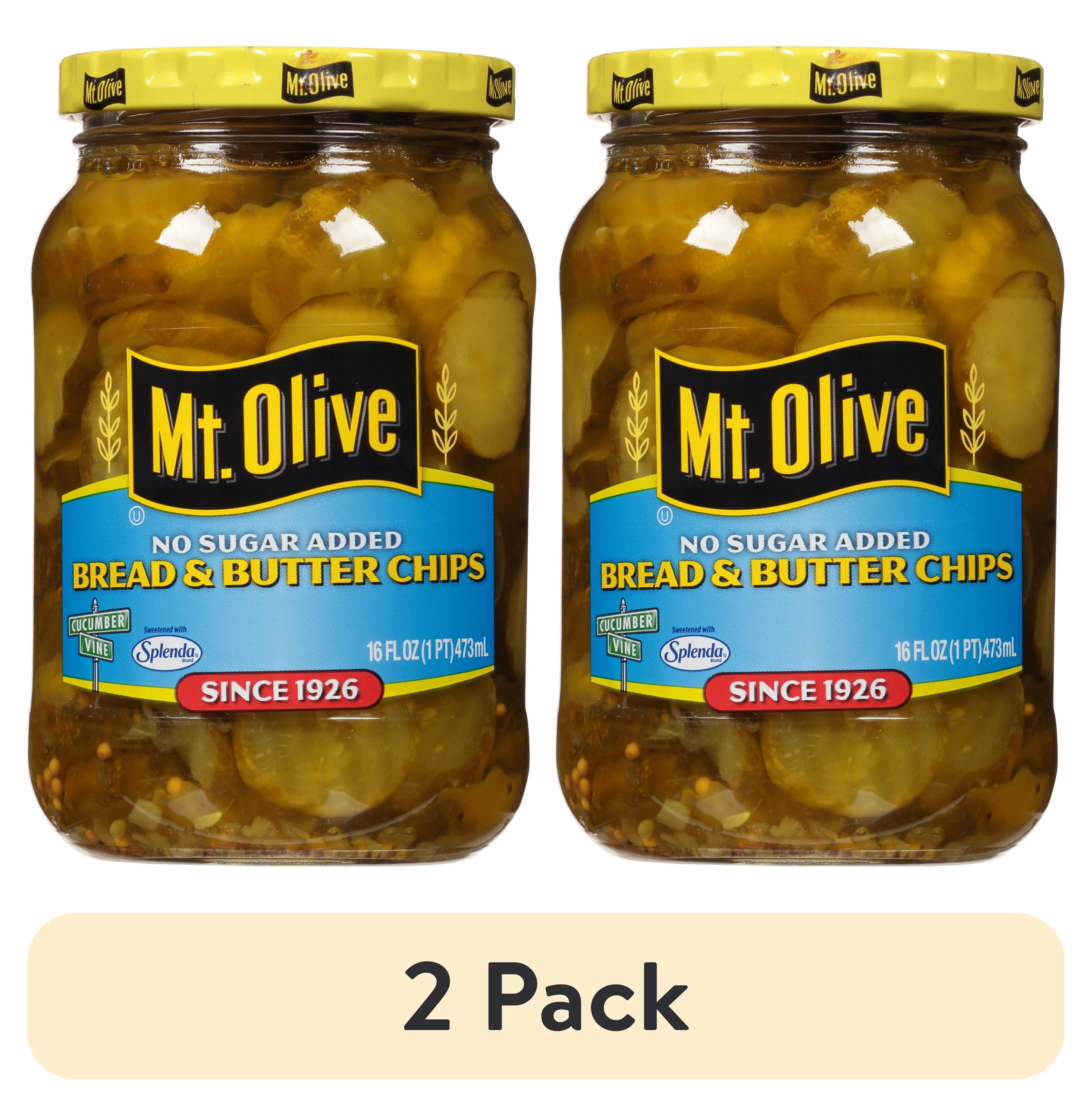 (2 pack) Mt. Olive No Sugar Added Bread & Butter Pickle Chips, 16 fl oz Jar