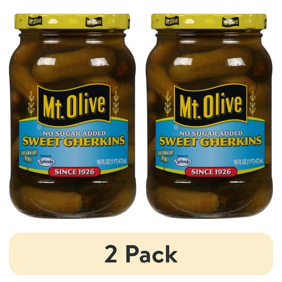 (2 pack) Mt. Olive No Sugar Added Sweet Gherkin Pickles , 16 fl oz Jar