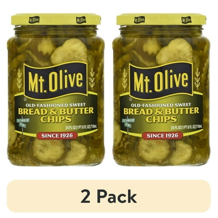 (2 pack) Mt. Olive Old Fashion Sweet Bread & Butter Pickle Chips, 24 fl oz jar
