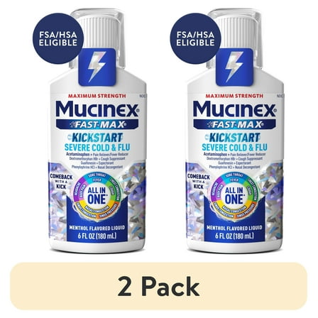 Mucinex Fast-Max Kickstart Severe Cold and Flu Medicine, OTC Cough Relief, Menthol Flavor, 6 fl oz