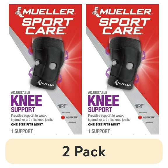 (2 pack) Mueller Adjustable Knee Support, OSFM, Black