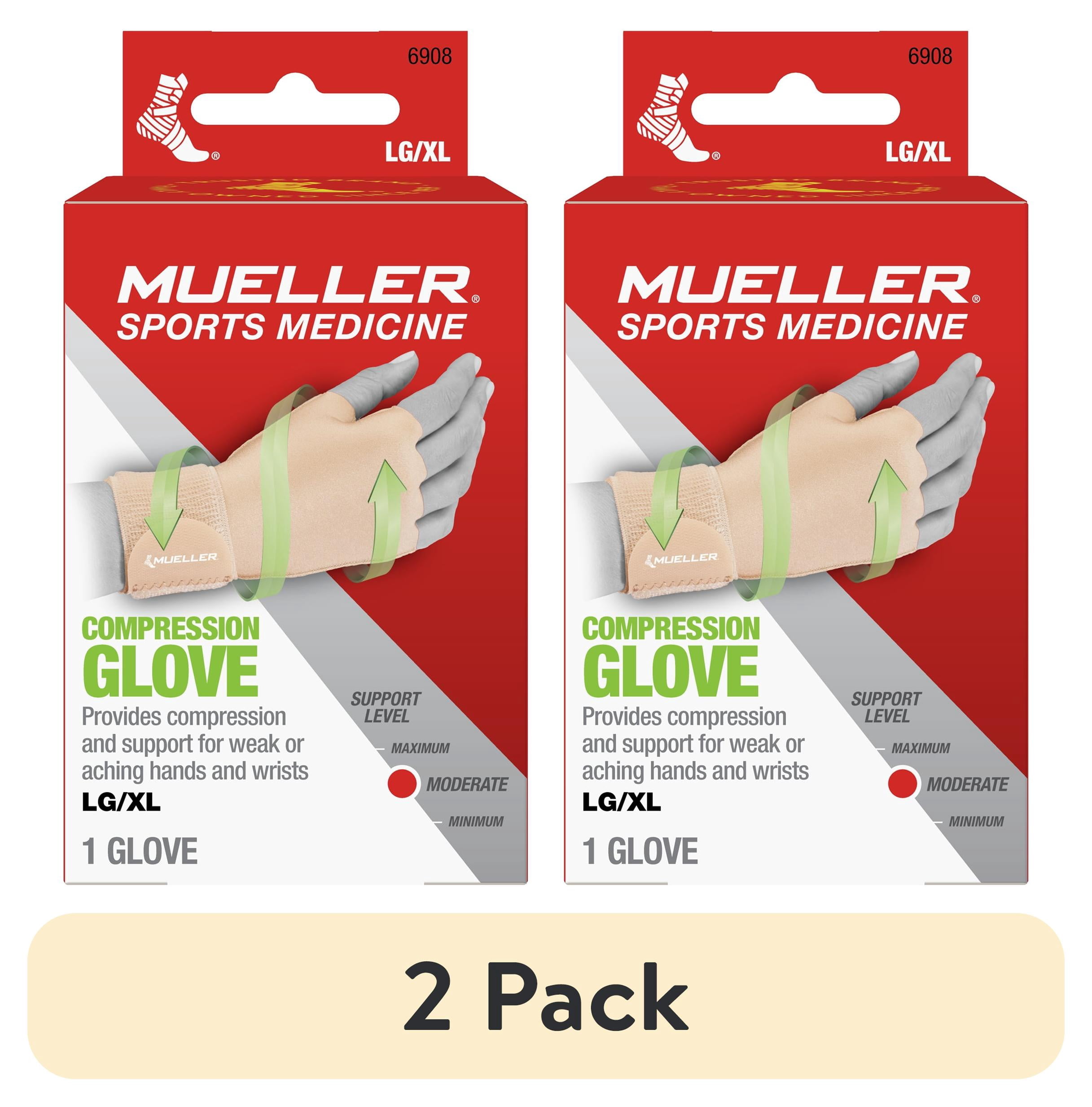 (2 pack) Mueller Compression & Support Beige Glove, Moderate Support, Single Glove, Unisex, Large/Extra Large