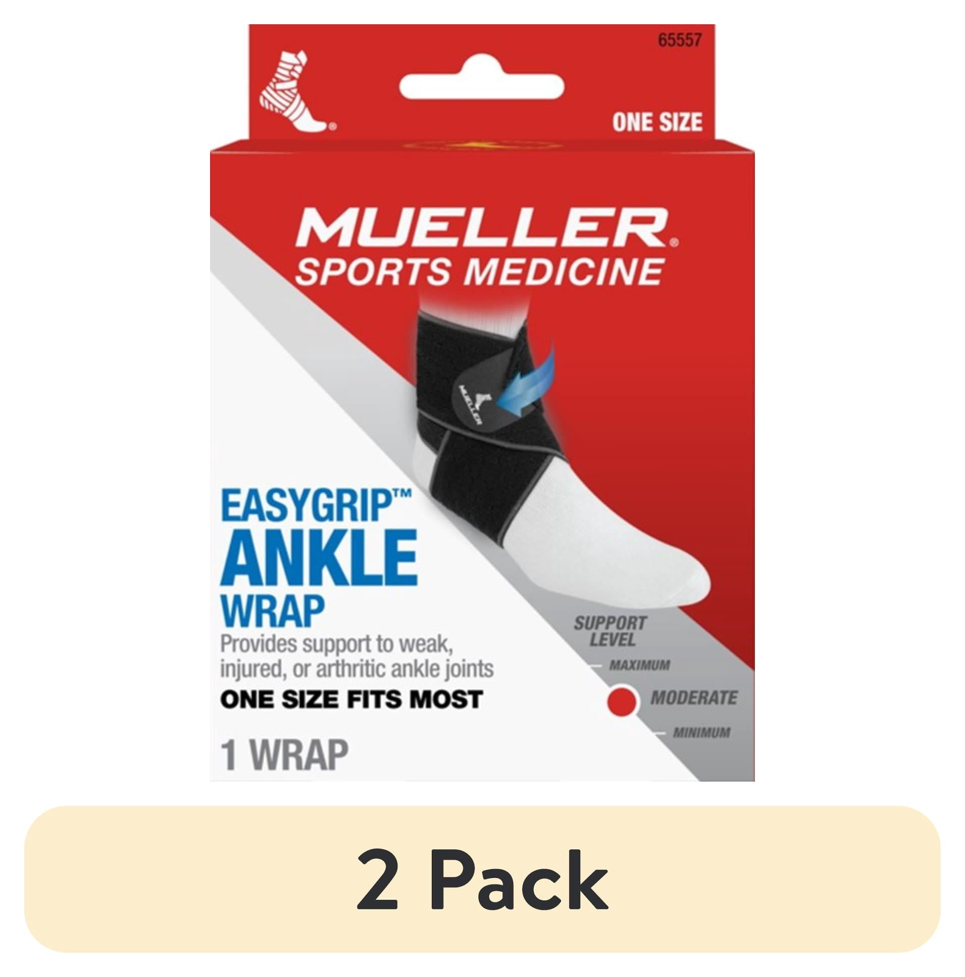 (2 pack) Mueller Easy Grip Ankle Support Wrap, Black, OSFM