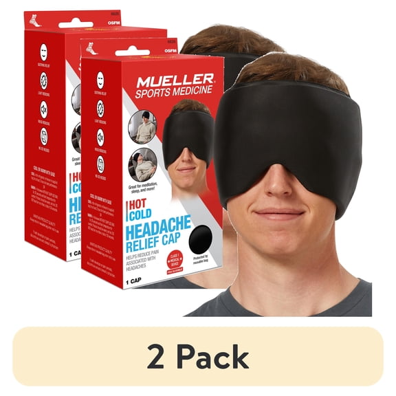 (2 pack) Mueller Hot/Cold Headache Relief Cap, OSFM, Black