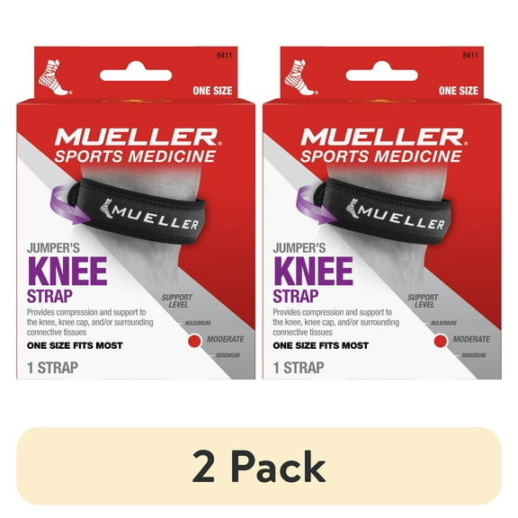 (2 pack) Mueller Jumper's Knee Strap, Unisex, One Size Fits Most, Black