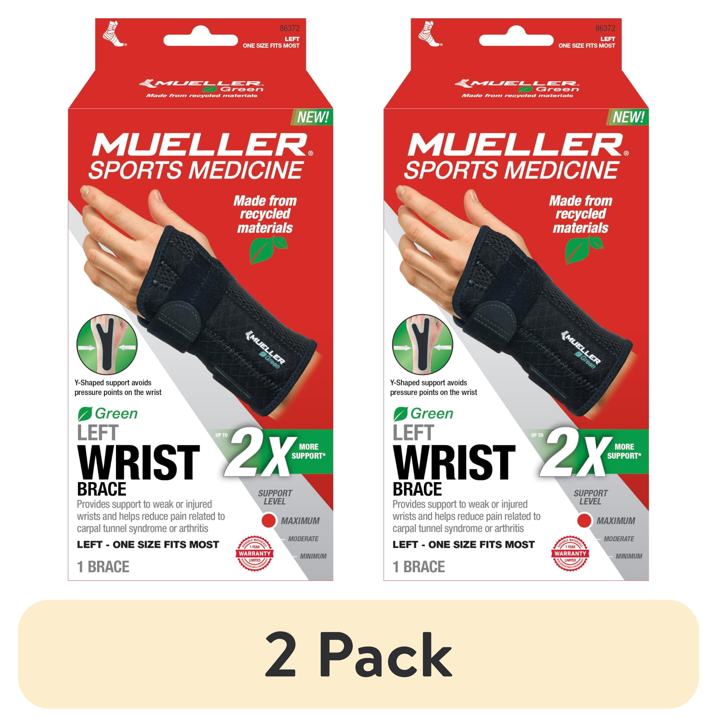 (2 pack) Mueller Sports Medicine Green Fitted Wrist Brace, Left, OSFM, Black