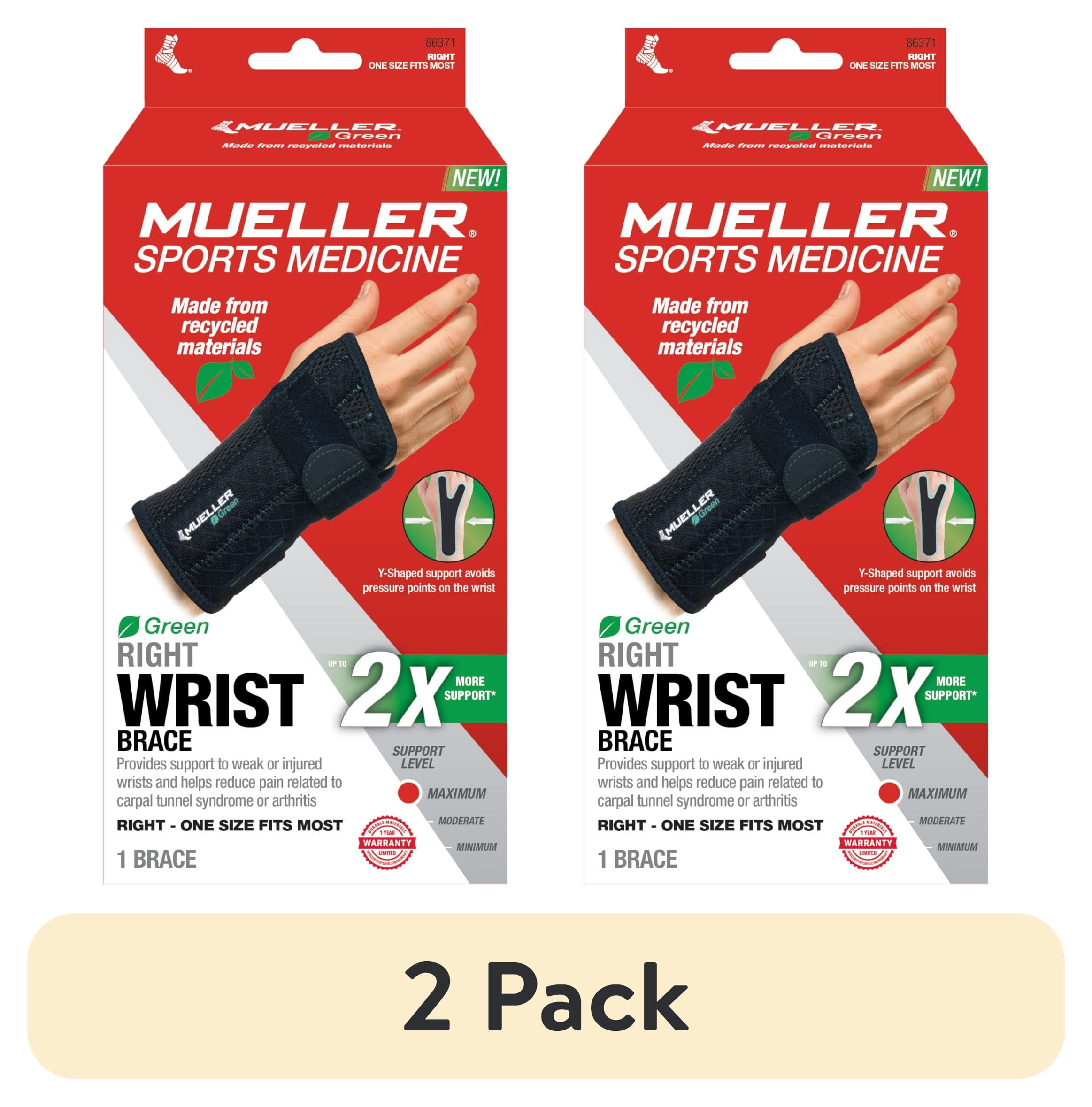(2 pack) Mueller Sports Medicine Green Fitted Wrist Brace, Right, OSFM, Black