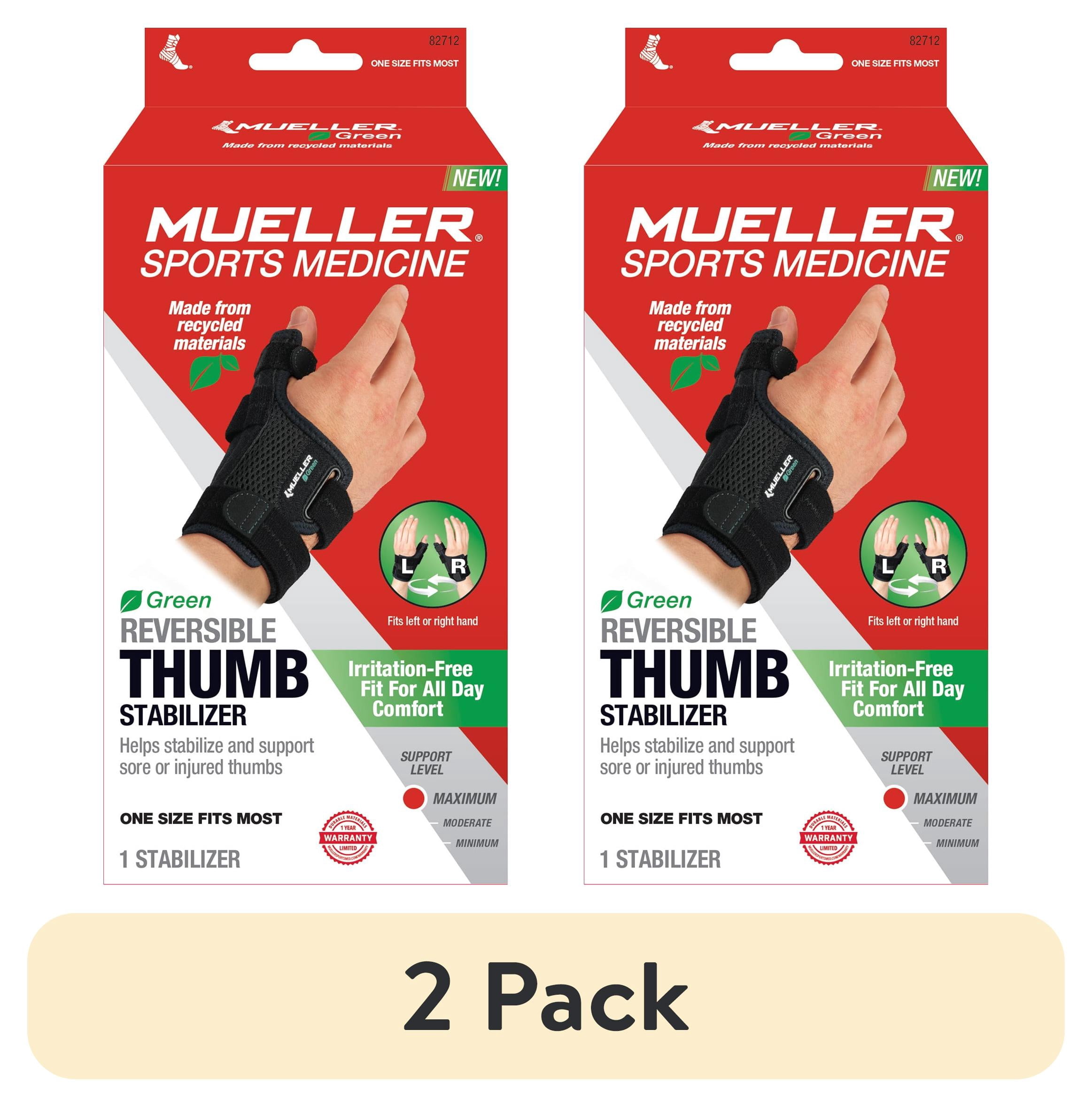 (2 pack) Mueller Sports Medicine Green Reversible Thumb Stabilizer, OSFM, Maximum Support, Sustainable, Black