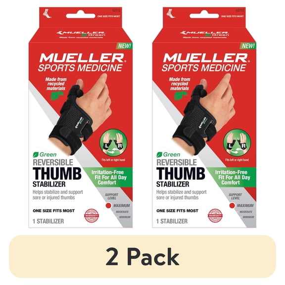 (2 pack) Mueller Sports Medicine Green Reversible Thumb Stabilizer, OSFM, Maximum Support, Sustainable, Black