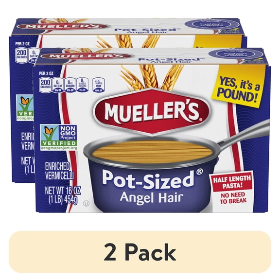(2 pack) Mueller's Pot-Sized Sodium-Free, Cholesterol-Free Angel Hair Capellini Pasta, 16 oz (Shelf-Stable)