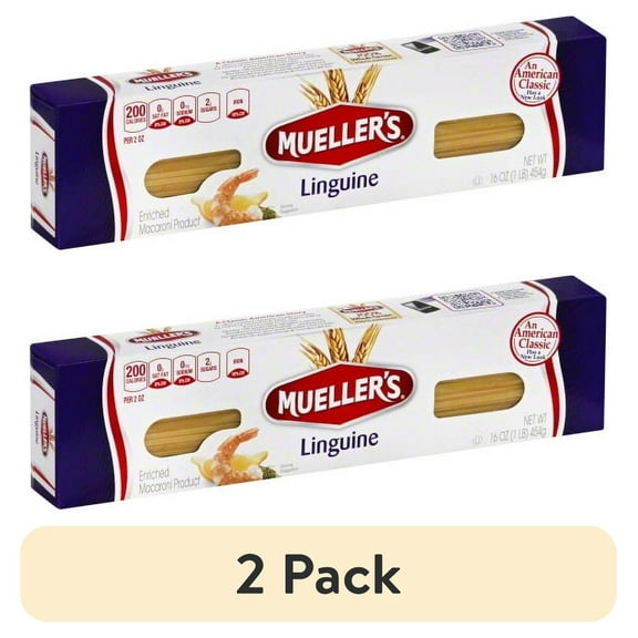 (2 pack) Mueller's Sodium-Free, Cholesterol-Free Linguine Pasta, 16 oz (Shelf-Stable)