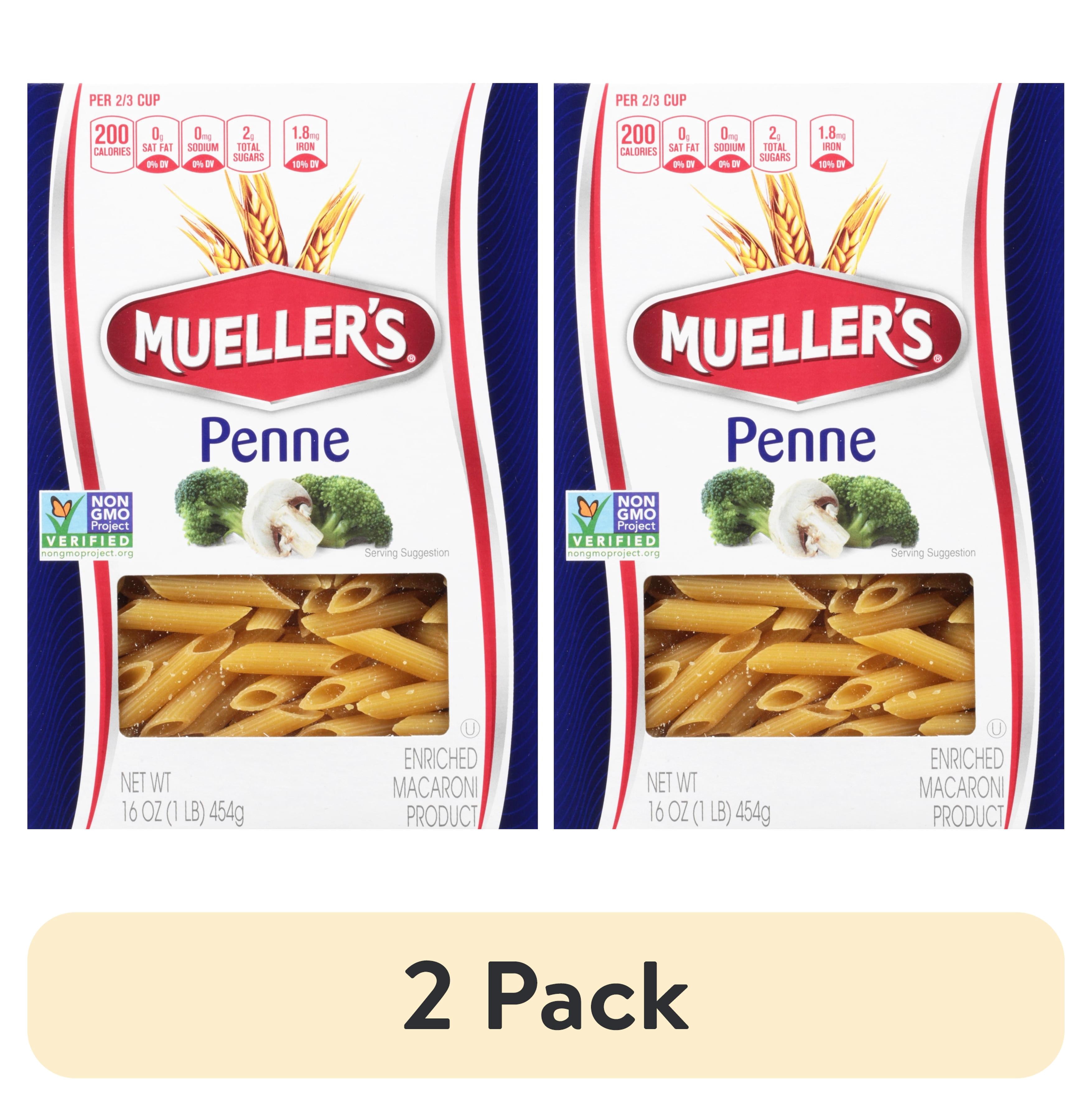 (2 pack) Mueller's Sodium-Free, Cholesterol-Free Penne Rigate Pasta, 16 oz (Shelf-Stable)