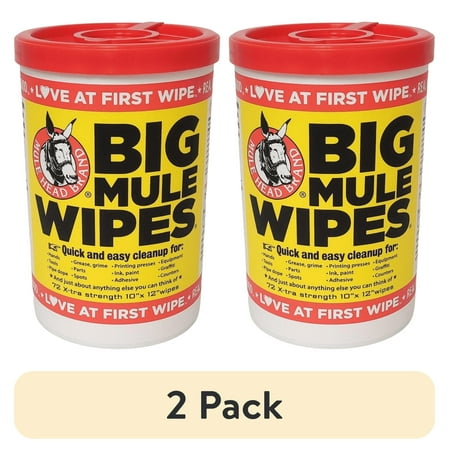 (2 pack) Mule Head Brand Big Mule Wipes 10"x12" Heavy Duty Cleaning Wipe, 72 Count