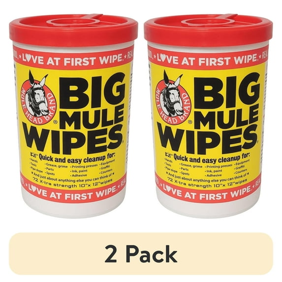 (2 pack) Mule Head Brand Big Mule Wipes 10"x12" Heavy Duty Cleaning Wipe, 72 Count